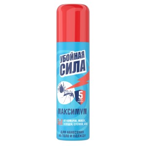 Аэрозоль Убойная сила Максимум от комаров, клещей, мошек, слепней и блох Аэрозоль Убойная сила Максимум от комаров, клещей, мошек, слепней и блох