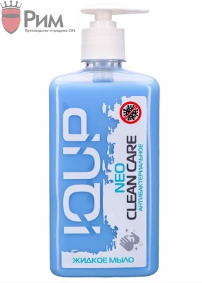 Антибактериальное жидкое мыло IQUP Clean Care NEO помпа-дозатор ПЭТ 0,5 л ГОЛУБОЕ