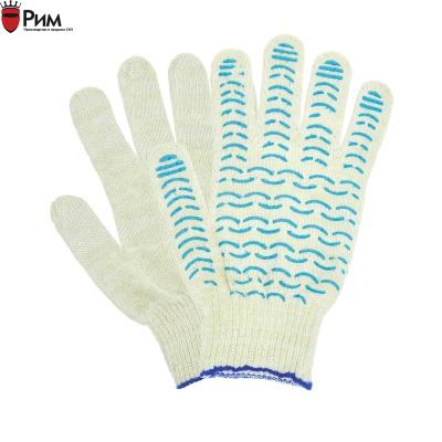 Перчатки хб СТАНДАРТ белые с ПВХ Точка, Волна, Протектор 10ый класс