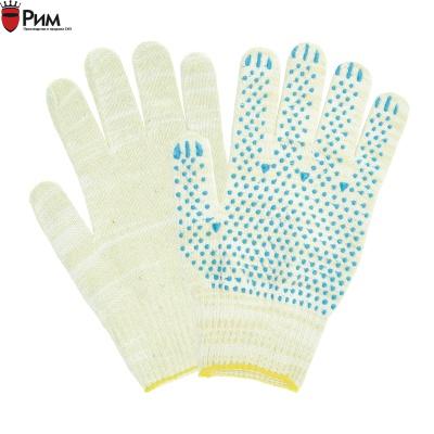 Перчатки хб ЛЮКС белые с ПВХ Точка, Волна, Протектор 10ый класс