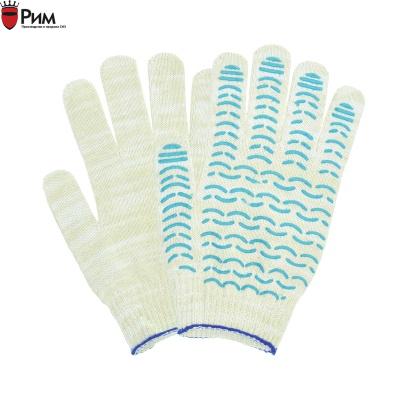 Перчатки хб ЛЮКС белые с ПВХ Точка, Волна, Протектор 10ый класс