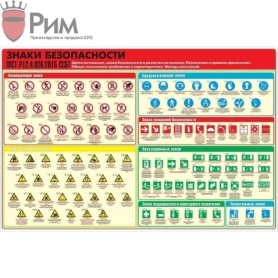 Стенд знаки безопасности по ГОСТ Р 12.4.026-2015