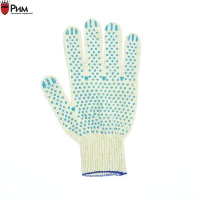 Перчатки хб СТАНДАРТ белые с ПВХ Точка, Волна, Протектор 10ый класс