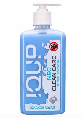 Антибактериальное жидкое мыло IQUP Clean Care NEO помпа-дозатор ПЭТ 0,5 л ГОЛУБОЕ