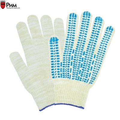 Перчатки хб ЛЮКС белые с ПВХ Точка, Волна, Протектор 10ый класс